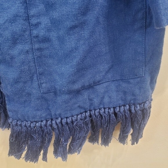Tory Burch Emily Fringe Trim Linen Jacket Blue size 6 - Picture 3 of 6